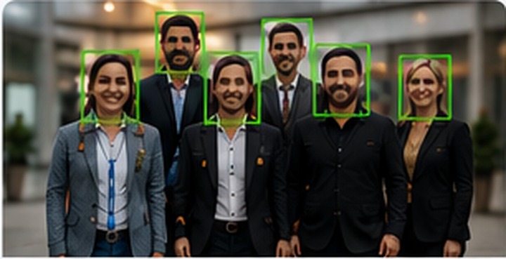 AI-markerade ansikten i en grupp människor